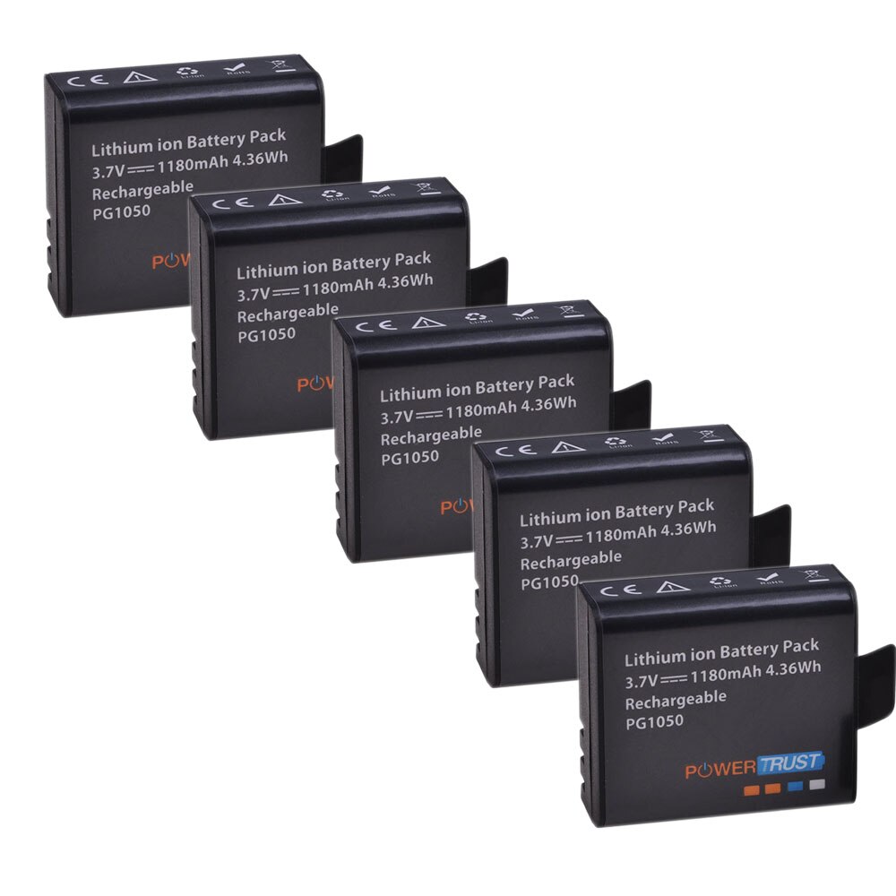 Powertrust 4x PG1050 Batterij 1180Mah Oplaadbare Batterij Voor Sjcam SJ4000 Sj4000 SJ5000X Voor Eken H9 H9R H8R H8 Action camera: 5Battery