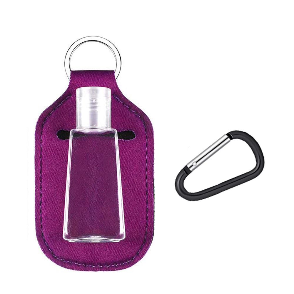 Kit de llavero desinfectante de manos reutilizable, 30ml, botellas desinfectantes para manos portátiles de viaje con funda para botella y soporte para llavero: purple