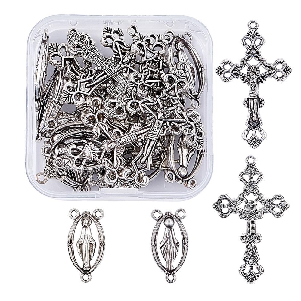 10 Sets Rozenkrans Kruis En Center Sets Voor Rozenkrans Kralen Ketting Maken, legering Crucifix Cross Hangers En Virgin Links Loodvrij