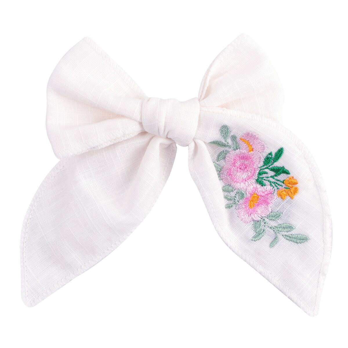 Flower Embroidery Bows Hair Clips For Kids Girls Boutique Handmade Hairpins Barrettes Headwear Hair Accessories: white