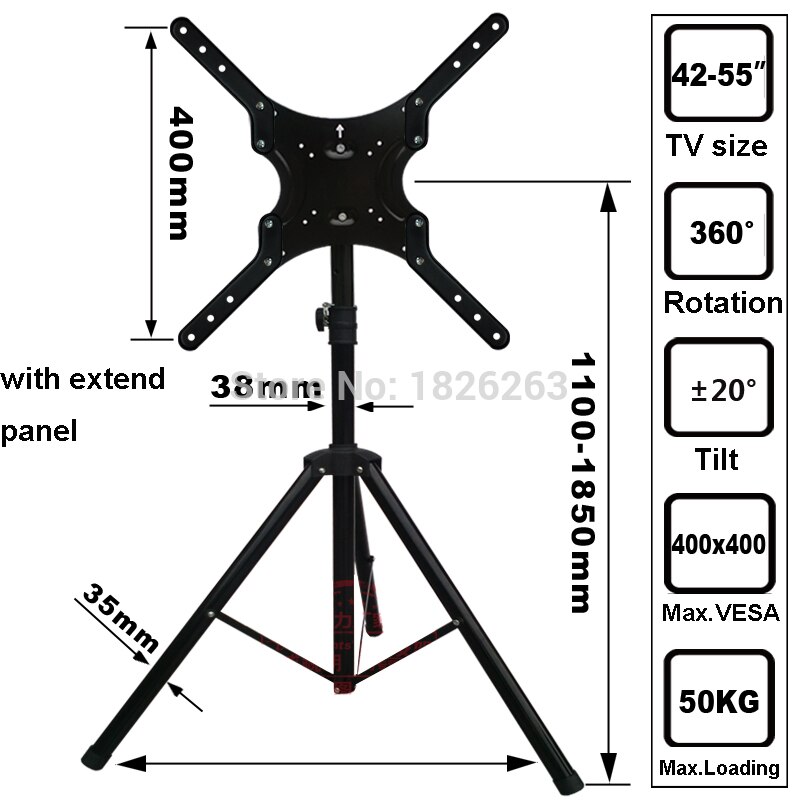 14-55" Movable Folding LCD TV Floor Stand TV Mount Cart Display Rack Full Motion TV Tripod Loading 50kgs Max.VESA 400x400mm