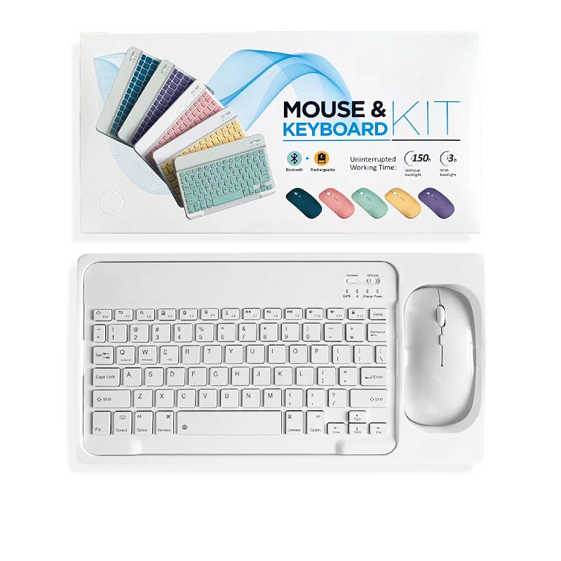 Teclado español coreano para tableta y teléfono, teclado recargable, juego de ratón para iPad, Xiaomi, Samsung, teclado inalámbrico para iPhone: white set