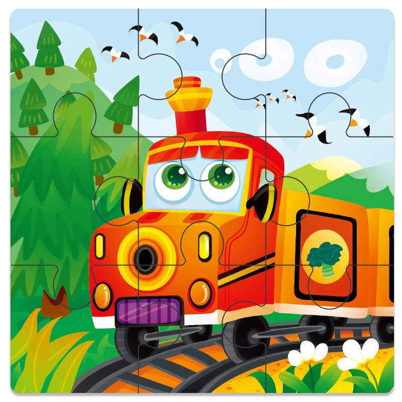 Baby Toys Wooden 3d Puzzle Cartoon Animal Intelligence Kids Educational Brain Teaser Children Tangram Shapes Learning Jigsaw Toy: Train