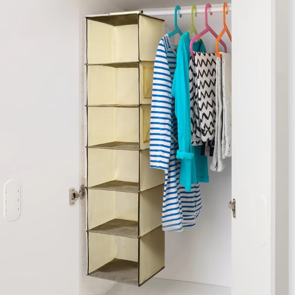 Hanging Closet Organizer and Storage Foldable Multilayer Closet Hanging Storage Shelf with Hook Shoe Cap Clothes Pants Organizer