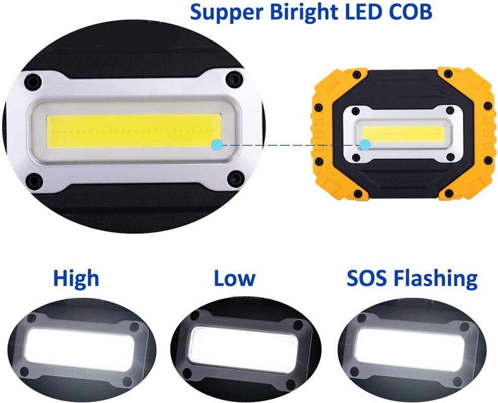 100W Led Work Light 180 Degrees Adjustable Super Bright Waterproof Lanterns Spotlight for Outdoor Repairing Camping Uses 4AA