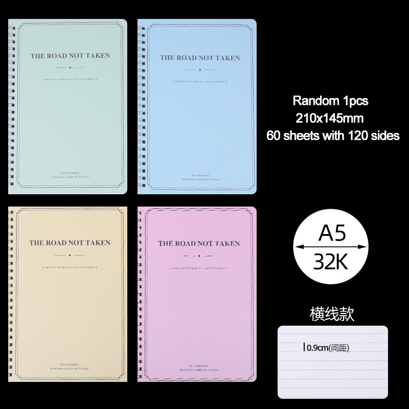Kawaii Loose-leaf Notebook Diary Horizontal line Notebooks Diaries Cute Student Notepad planner School Office Supplies 210x145MM: 888 Random 1pcs