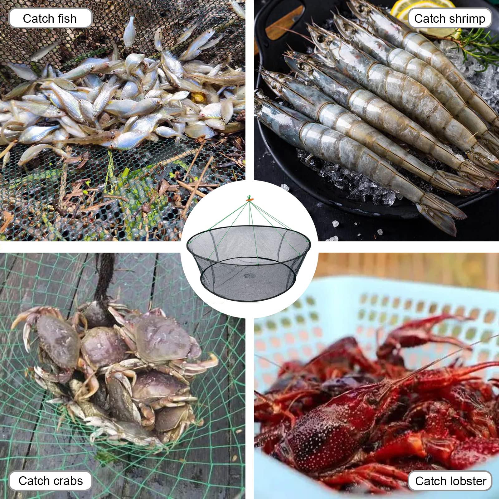 80/100cm pliable goutte filet pêche atterrissage crevette appât crabe crevette jetée port étang maille pour rivage Vertical utilisation filet de pêche