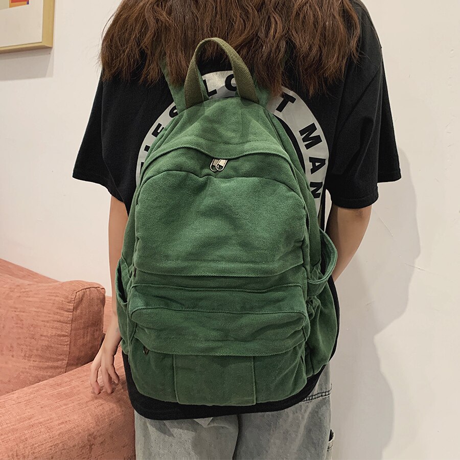 Vintage Casual Backpack Women Travel Bag High Capacity Solid Color Women's Backpack Student Zipper School Bag
