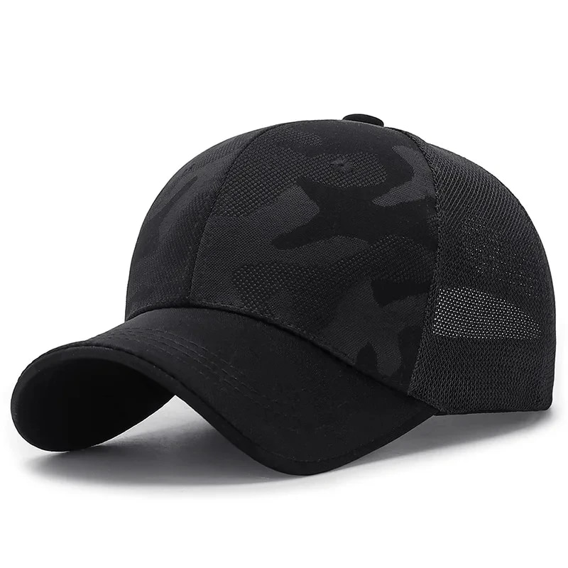 Unisex Light Plate Camouflage Breathable Baseball Net Caps Spring and Autumn Outdoor Adjustable Casual Hats Sunscreen Hat: black