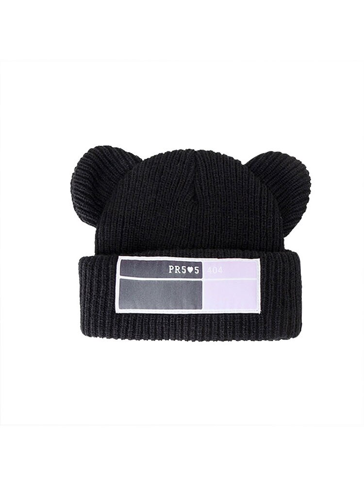 Gorro de punto cálido con orejas para mujer, Otoño Invierno