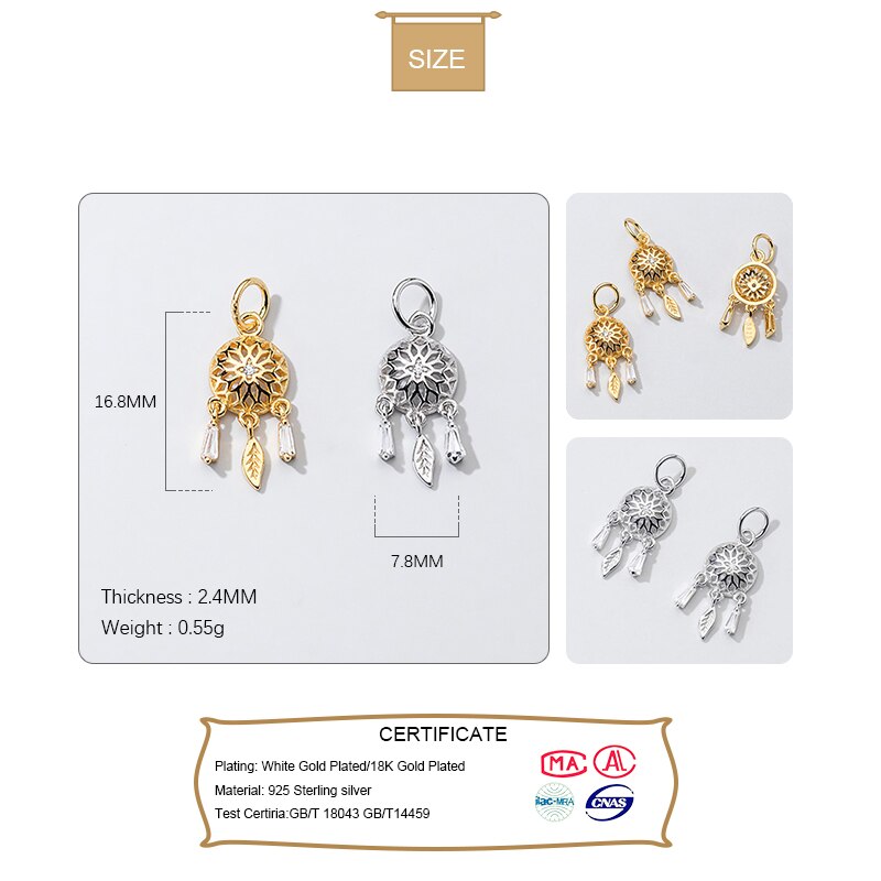 Trustdavis 925 echte sterling silber süßer traumfänger zirkonia charm anhänger handgefertigt diy accessoires  dz54