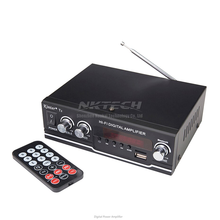 Car Power Amplifier Kinter T2 Digital Audio Player Bluetooth 2CH 20W Hi-Fi Stereo Treble BASS DC12V 220-240V USB SD MP3 FM Radio