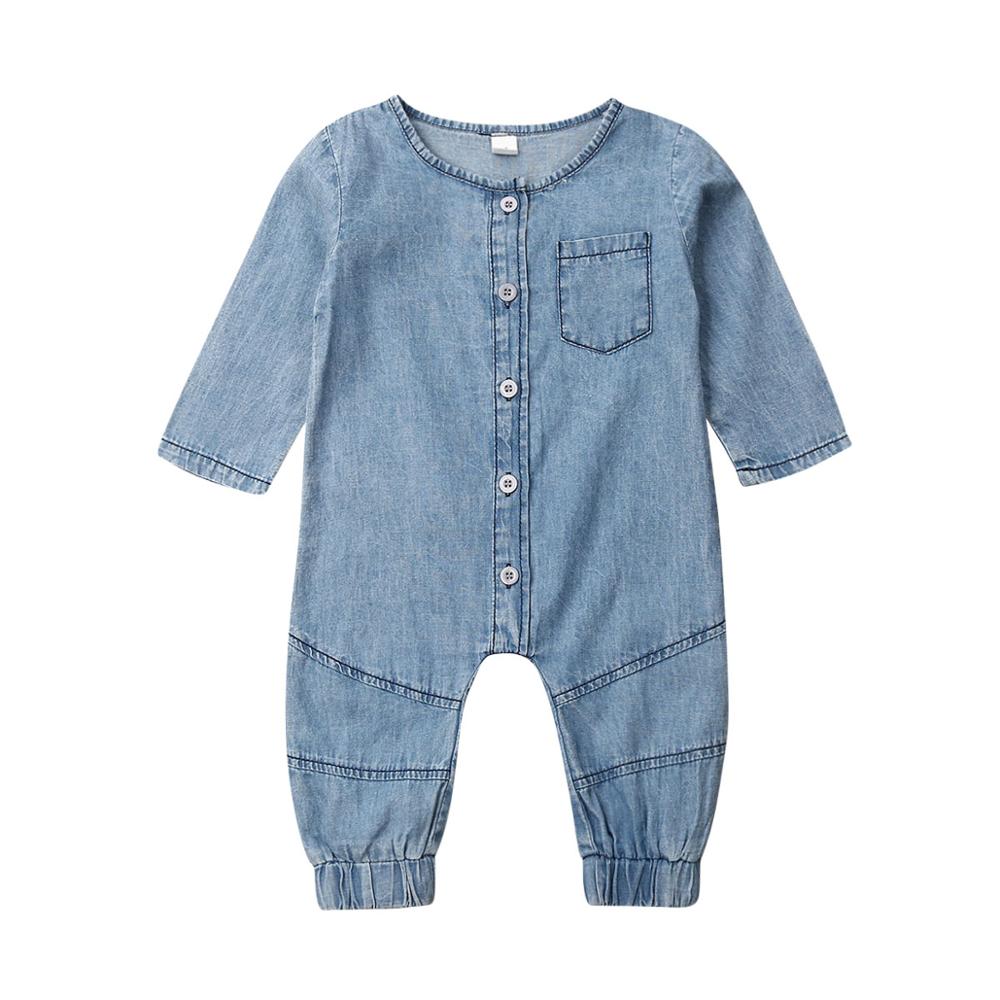 2020 outono inverno recém-nascido macacão da criança dos miúdos do bebê roupas da menina do menino denim macacão manga longa botão macacão