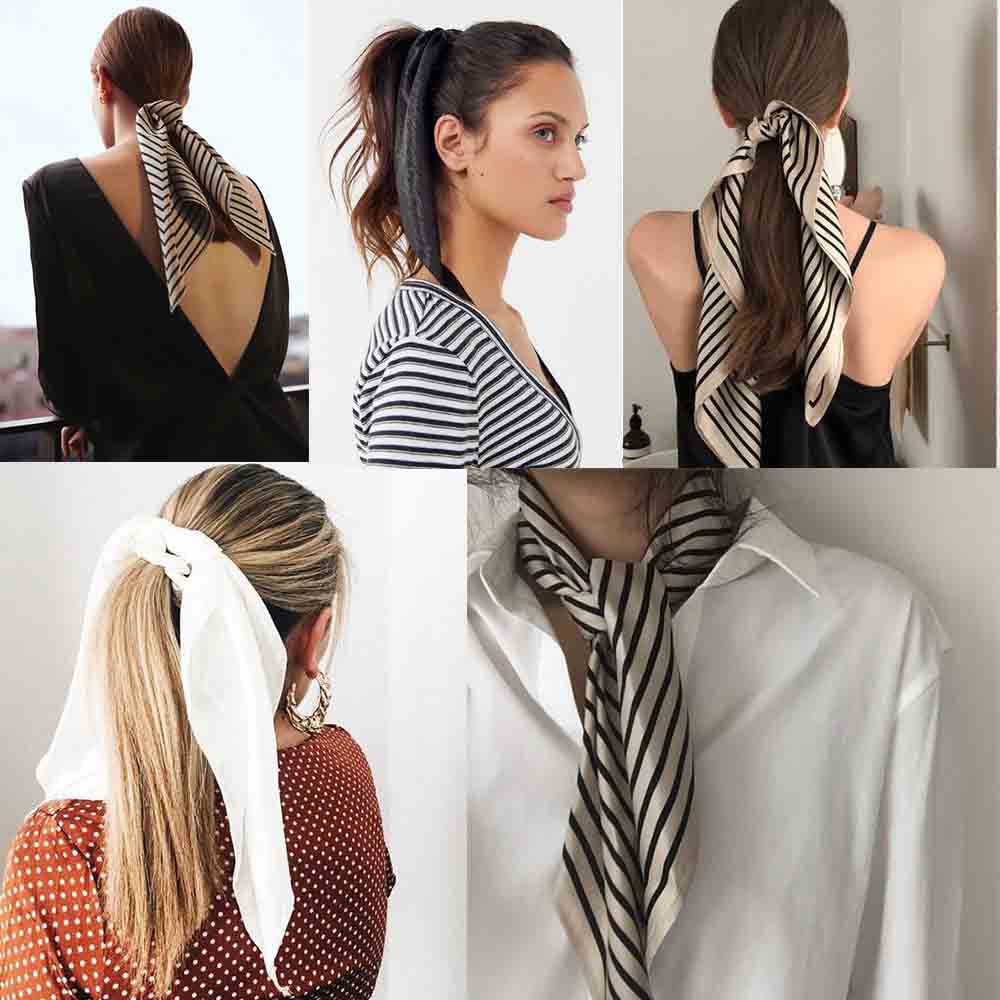 60*60CM Druck Bandanas Haar Bands Für Mädchen Frauen Platz Satin- Schal Turban Stirnband Neue Jahrgang Haar zubehör