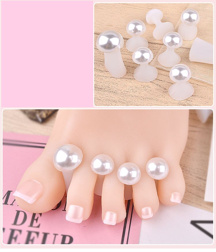 Separador de dedos de silicona suave para el cuidado de los pies, separador de dedos, margaritas, flores, perlas, corazón, diamantes de imitación, herramientas de pedicura, 8 Uds.: Blanco