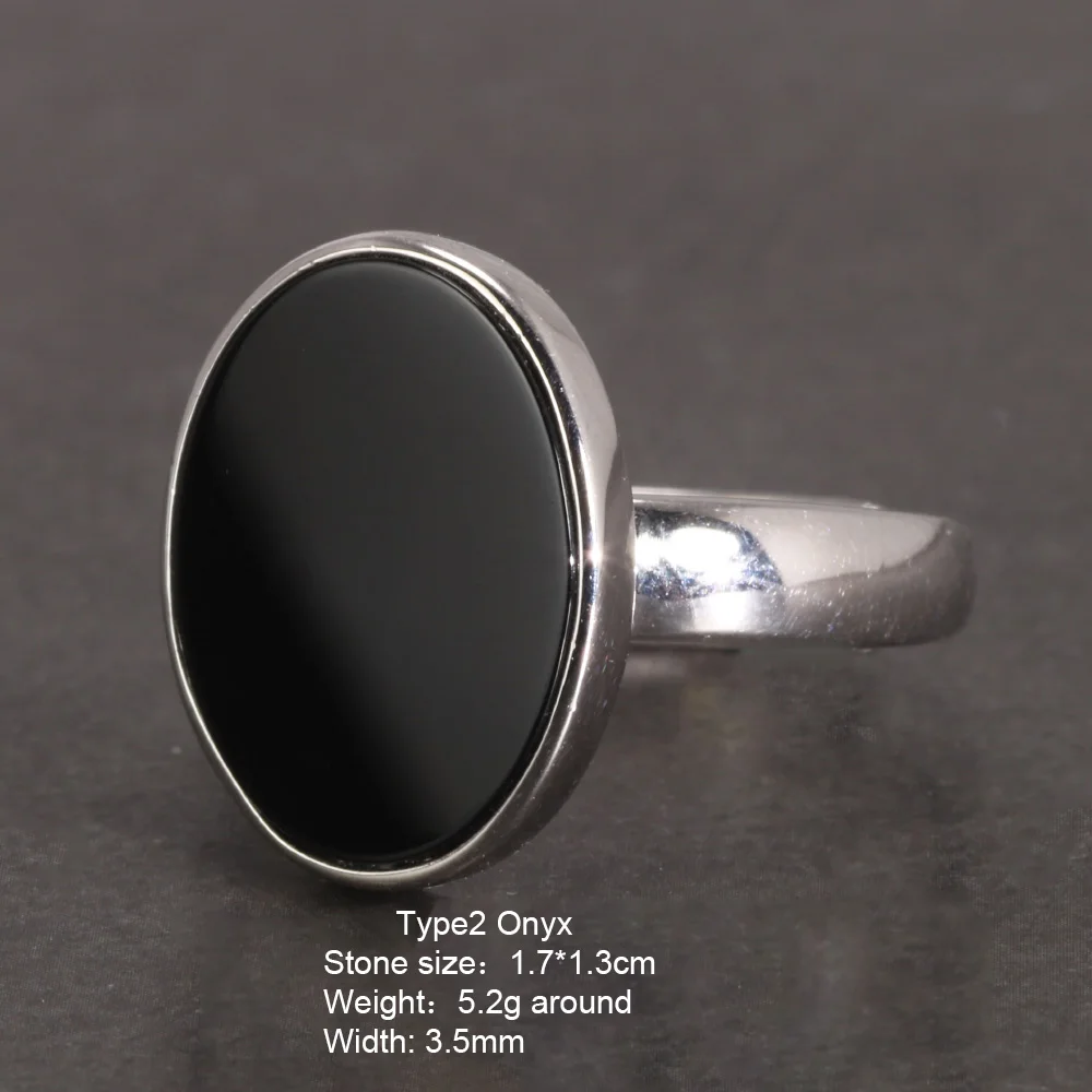 Anello in vero argento sterling 925 Anello rotondo semplice conchiglia di onice nero turco Gioielli regolabili minimalisti per uomini e donne: Black