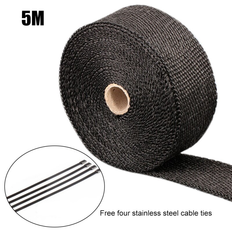 5M/10M Motorcycle Exhaust Thermal Tape Header Heat Wrap Manifold Insulation Roll Resistant with Stainless Ties Car Accessories: A2