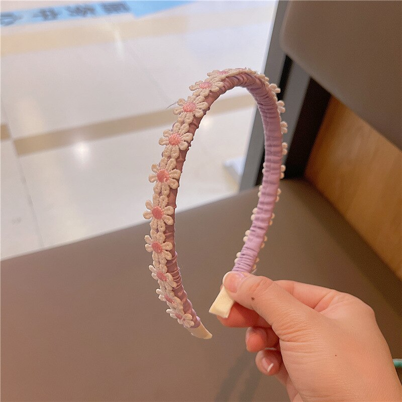 Zomer Baby Meisjes Snoep Kleine Kant Bloem Meisjes Hoofdbanden Kids Hoofd Hoepel Haarbanden Eenvoudige Geplooide Hoofddeksels Handgemaakte Accessoires