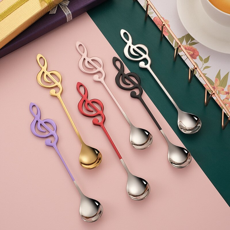 Stainless Steel Musical Note Spoon Tea Coffee Ice Cream Mixing Spoon Teaspoons Tableware Cutlery Kitchen Utensils