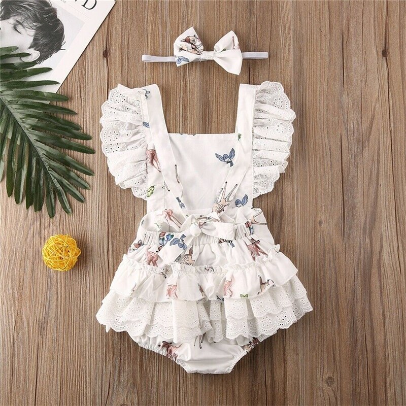 Leuke Herten Gedrukt Pasgeboren Baby Romper Baby Katoen Ruche Kant Mouw Baby Meisje Jongen Pasgeboren Kleding 0- 24M