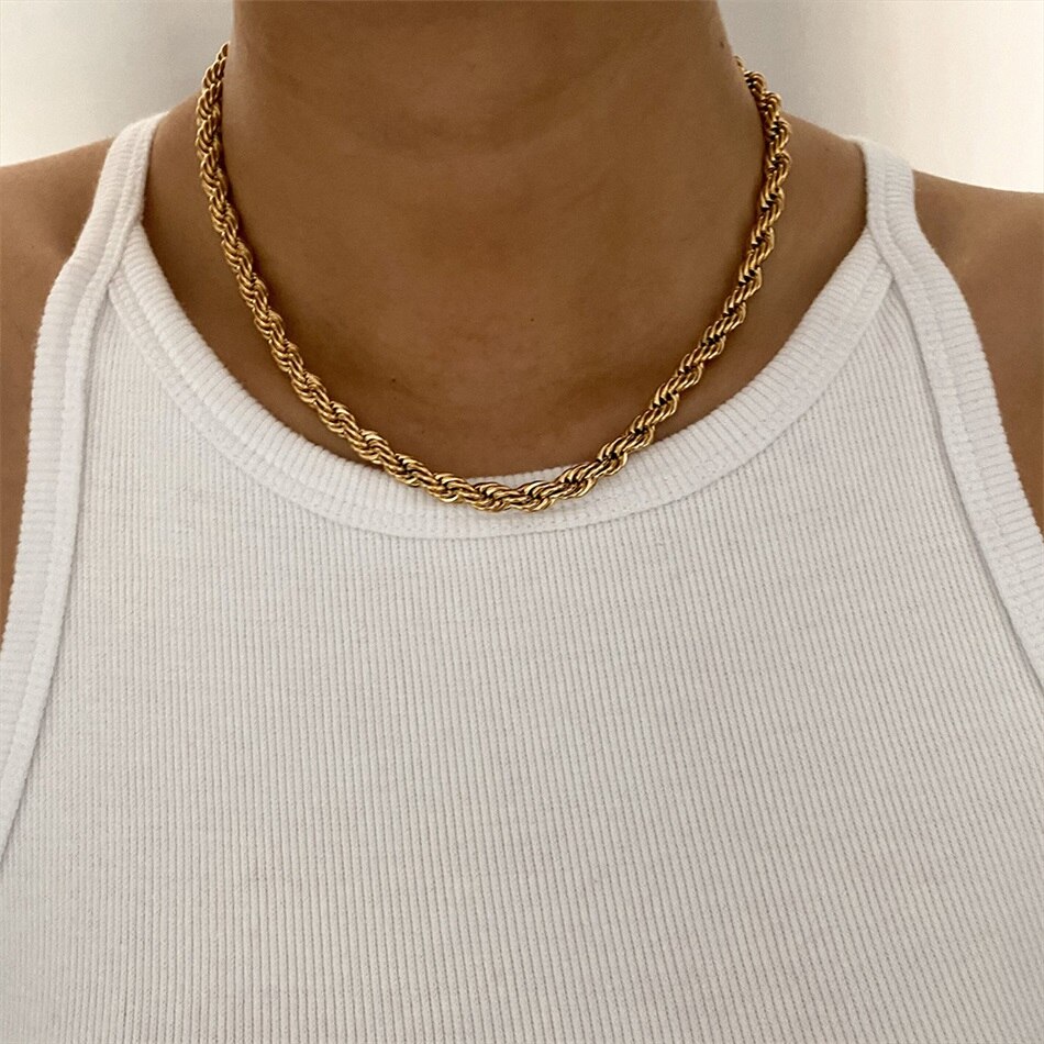 Jujie 3Mm/4Mm Rvs Rope Chain Kettingen Voor Vrouwen Mode 14K Goud Twisted Ketting Sieraden