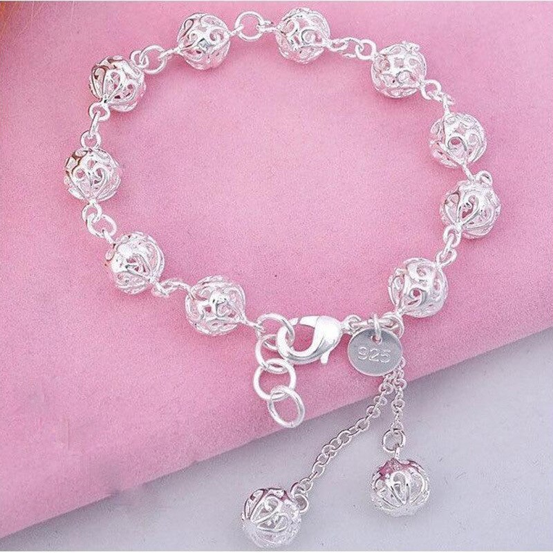 Di alta Qualità 925 Vuoto D'argento Del Braccialetto della Sfera per Le Donne Della Ragazza Braccialetti & Braccialetti migliore Regalo Accessorio Dei Monili