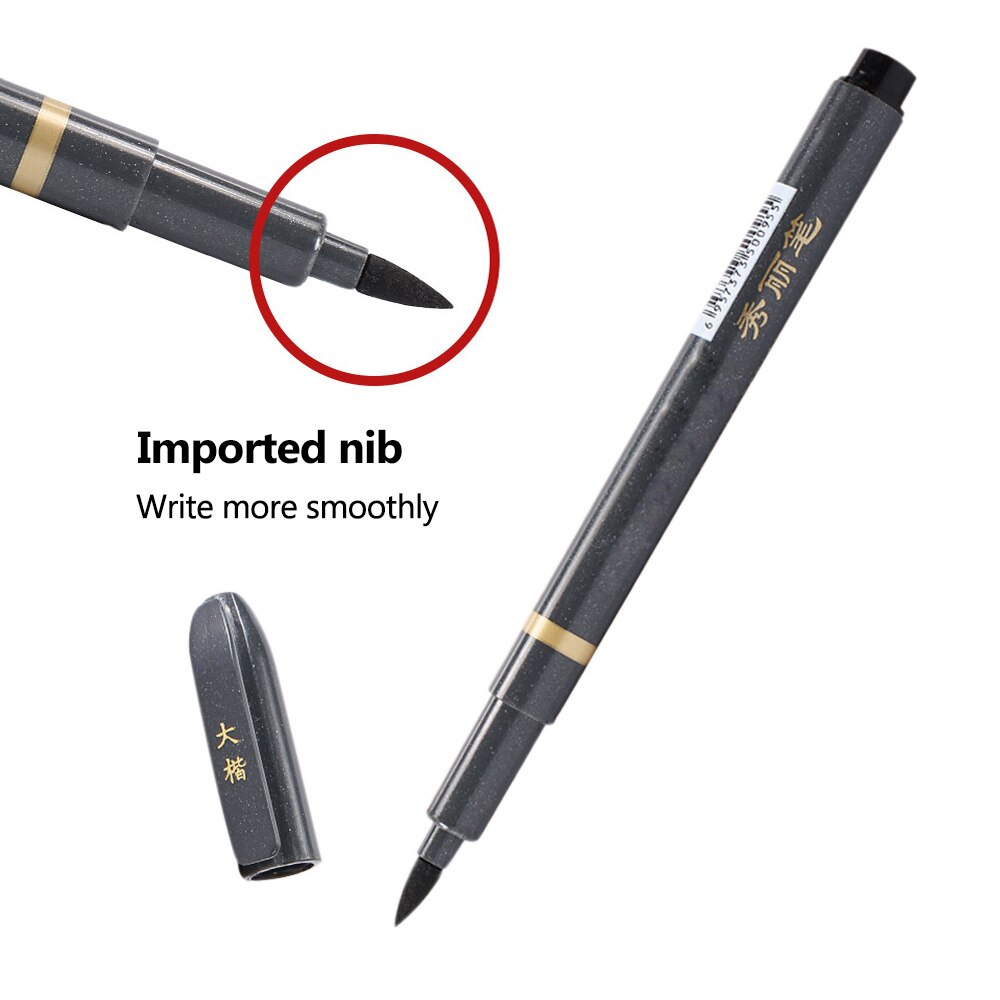 Umitive-pluma de tinta de caligrafía negra de 3 tamaños para principiantes, rotuladores de pincel rellenables para escritura y firma, suministros de oficina