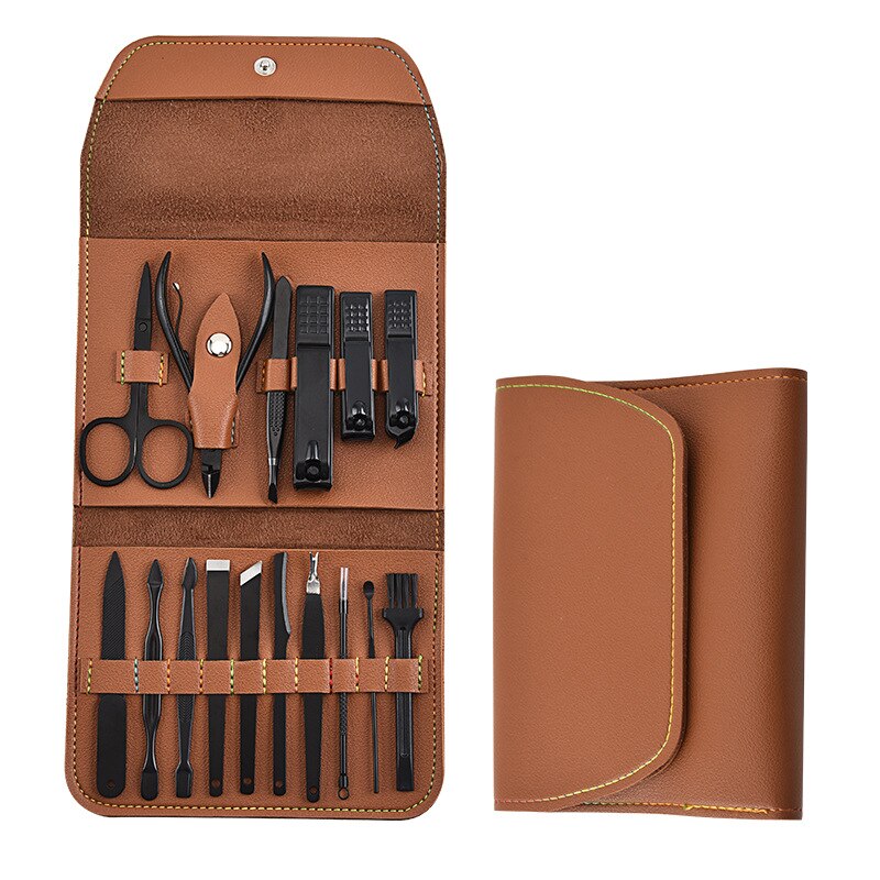 Or Rose 12/16 pièces/ensemble coupe-ongles ciseaux sac pliant outils à ongles Kits de maquillage multifonctions ensemble de manucure outils de soin des pieds à la main
