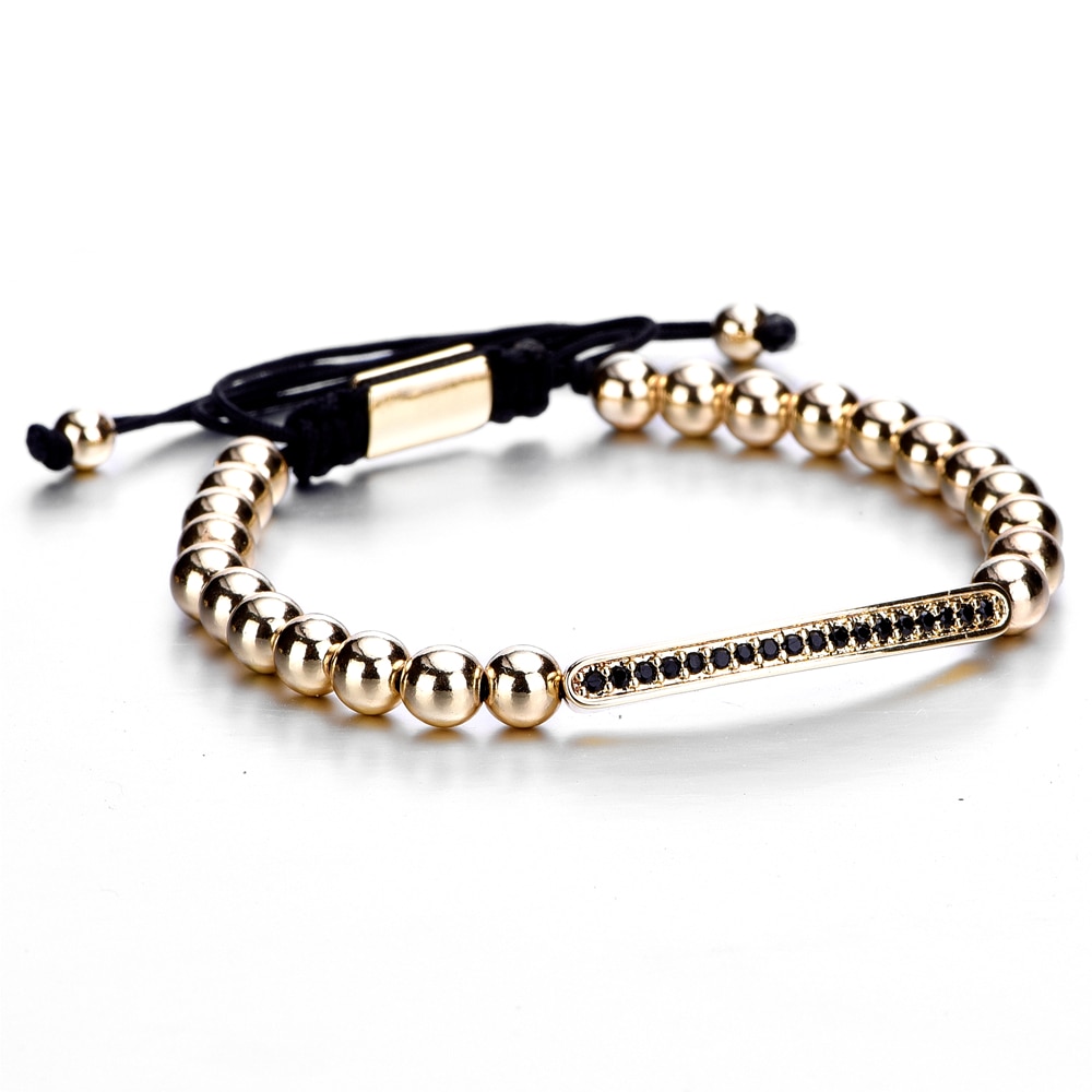 Luxury Royal Crown Skull Charm Bracelet Men Unique Gold Color Braided Adjustable Bangle Pulseira Bileklik: Gold tube