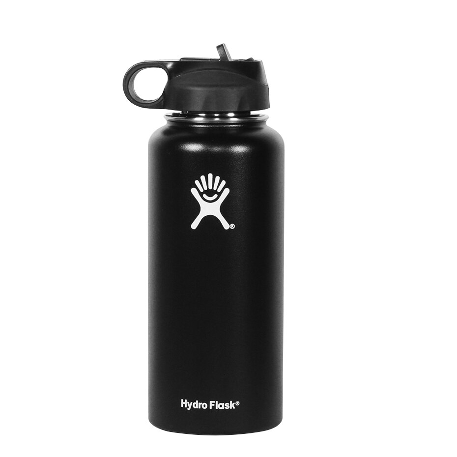 Sports Bottle Hydro Flask 32oz Tumbler Flask Vacuum Insulated Flask Stainless Steel Water Bottle Wide Mouth Outdoor: Black