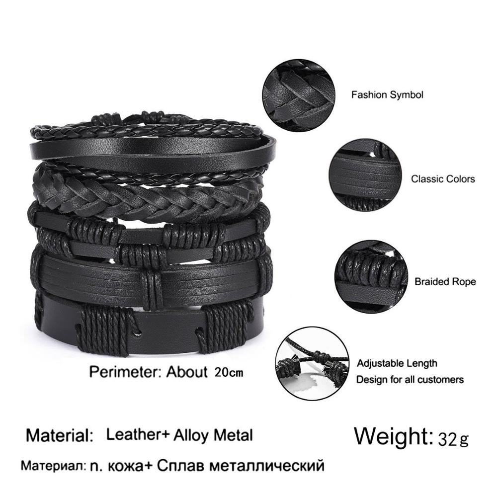 RINHOO skórzane bransoletki Vintage dla mężczyzn bohema wielowarstwowa koraliki Wrap Punk Rope biżuteria prezent na walentynki bransoletki bransoletki: BR18Y0543