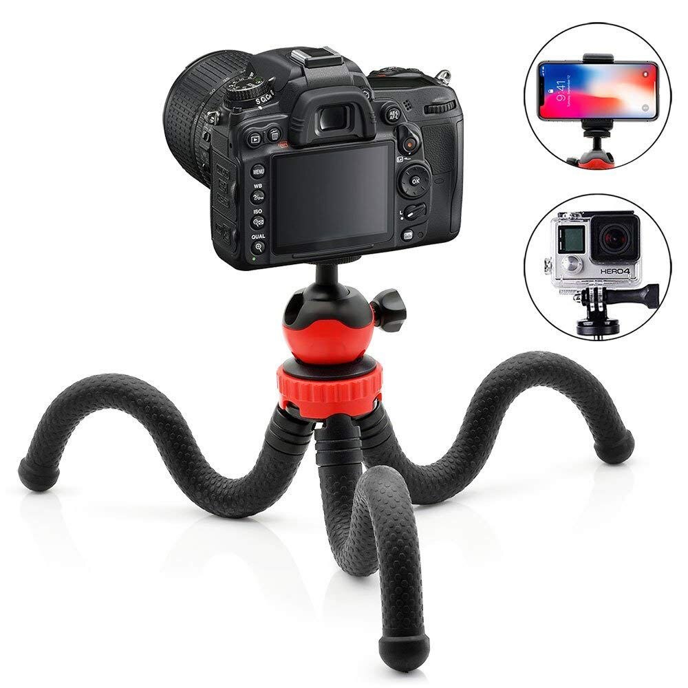 Fleksibelt kuglehovedstativ til iphone, android telefon, gopro, dslr kamera og mere, inkluderet universal smartphone klemme og go pro: Default Title