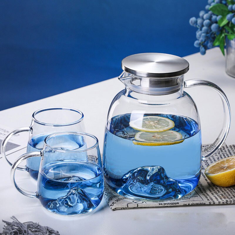 Jarras de vidrio para el hogar, vasos transparentes para agua, jarra de agua de gran capacidad con gradiente azul, calefacción, Juego de vasos de vidrio grueso