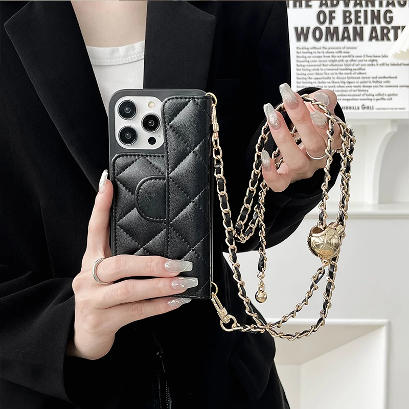 Umhängetasche, verstellbare Lanyard-Handyhülle für iPhone 15, 14, 13, 12, 11, 16, Pro Max, Brieftasche, Kartensteckplatz, Halter, Lederhülle (kein Logo)