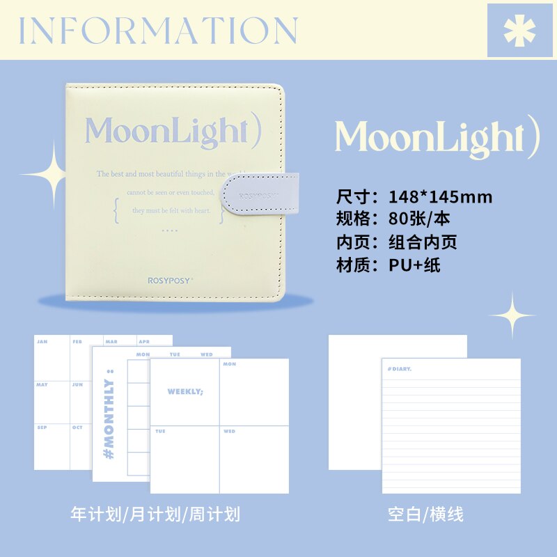 Platz Notizbuch Niedlich Tagebuch Wöchentlich Planer Monatlichen Planer Organizer Woche Planer Planung Schule Tasche Planer Buch PU Abdeckung: Mondlicht