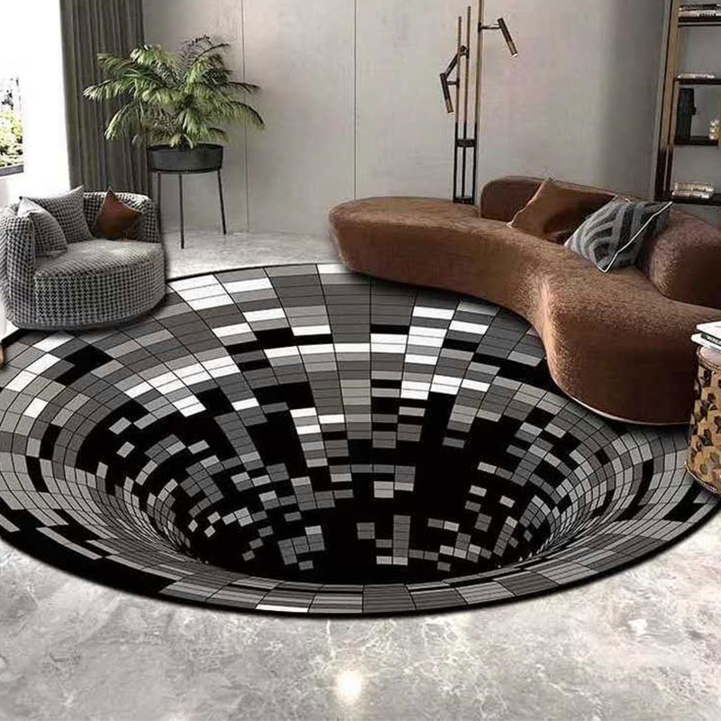 Accueil chambre tapis de sol 3D stéréo Vision tapis anti-dérapant rond tapis de sol pour salon ménage Decoratiion approvisionnement: 60cm / dark grey