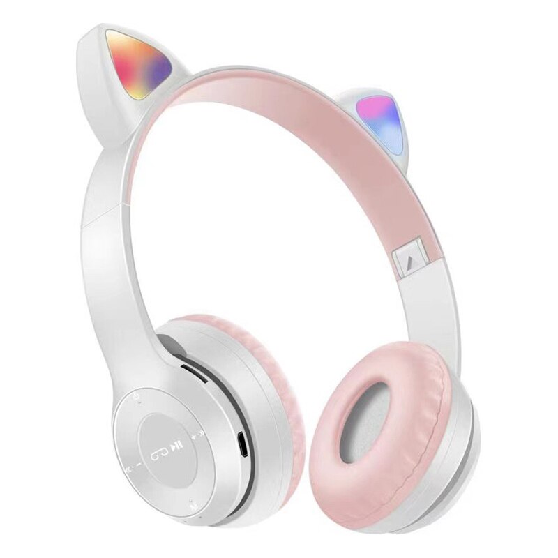 Leuke Kat Oren Bluetooth 5.0 Draadloze Hoofdtelefoon Met Microfoon Kan Controle Led Kid Meisje Stereo Muziek Helm Telefoon Headset