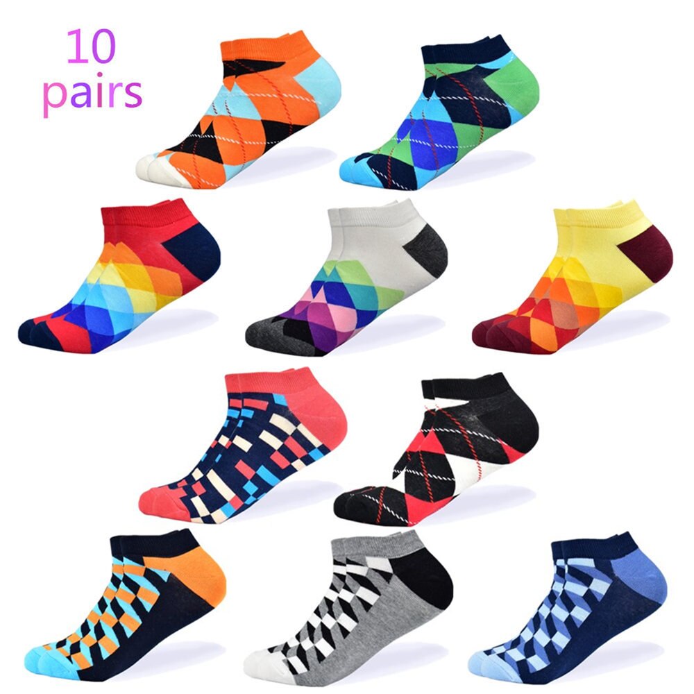 hommes chaussettes dernière décontracté bateau chaussettes court été respirant heureux couleur coton chaussettes hommes: 10 pairs of socks-1