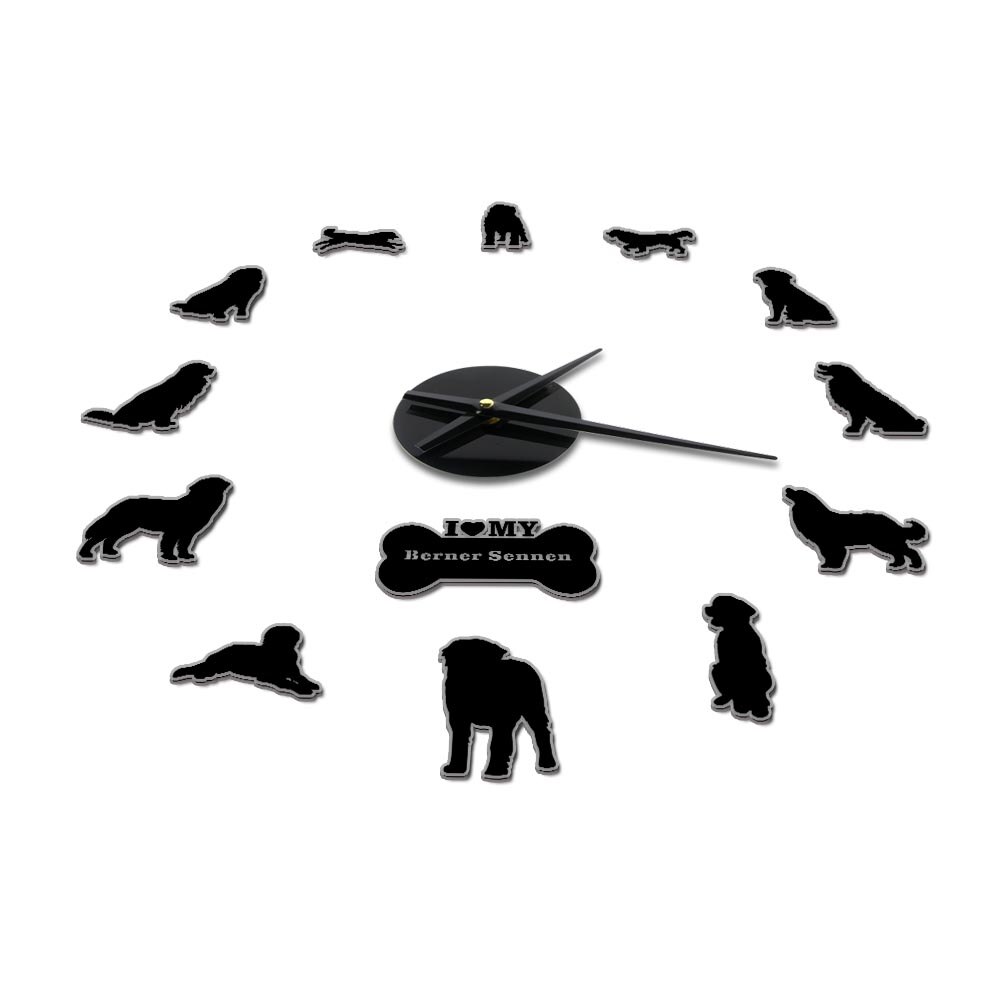 Berner Sennen Dog Breed Long Hands Wall Clock Bernese Mountain Dog Berner Sennenhund 3D Mirror Effect Pet DIY Wall Clock