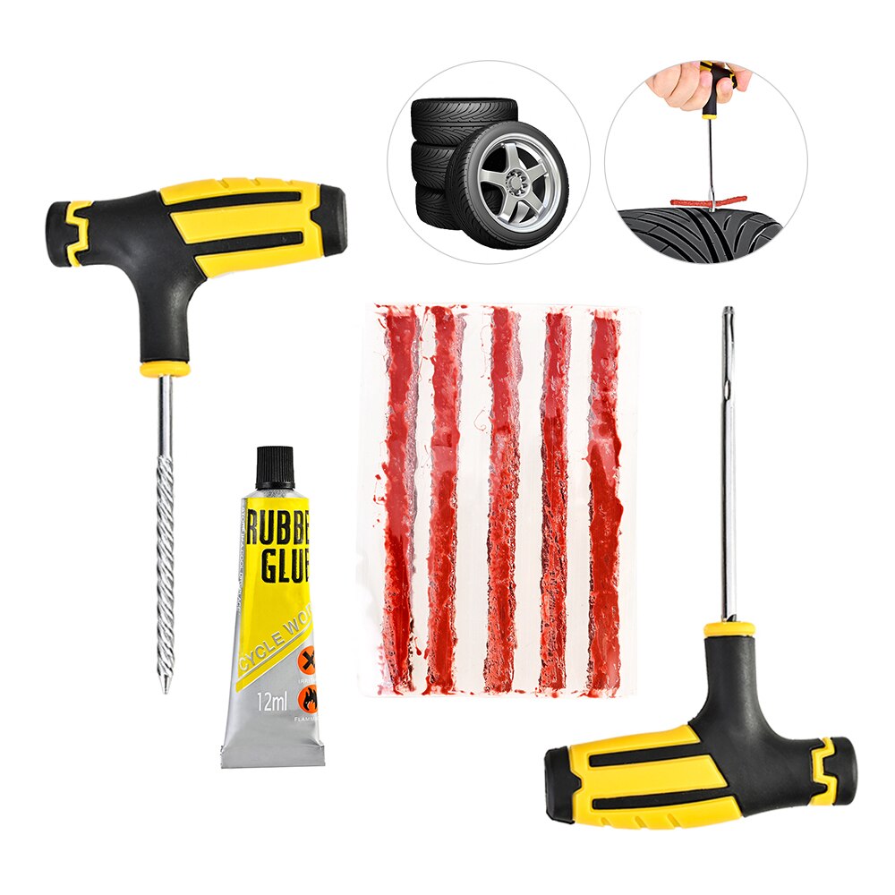 Car Tire Repair Tools Tire Repair Kit Rivet Tool Set Car Bicycle Tubeless Tire Puncture Plug Garage Auto Parts: Yellow Full