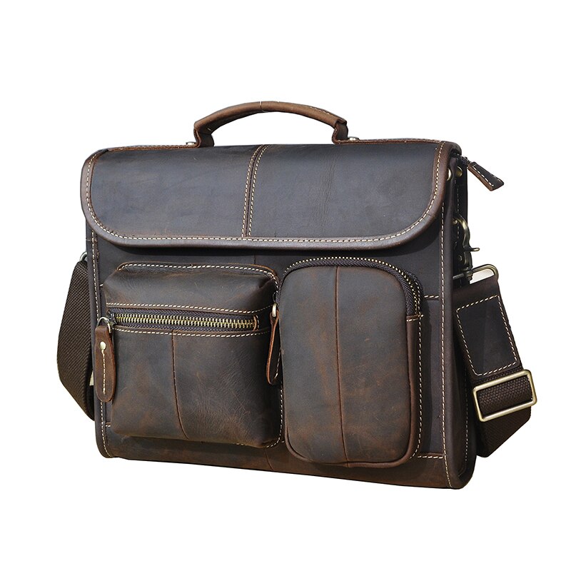 Mode Echt Leer Mannelijke Toevallige Messenger Bag Satchel 11 "Pad Crossbody Schoudertas School Book Bag Voor mannen 202-d: dark brown