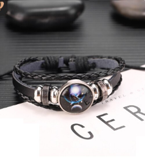 Læderarmbånd til kvinder rustfrit stål par armbånd kæde tolv konstellationer mænd armbånd mandlig tilbehør boho smykker: Libra