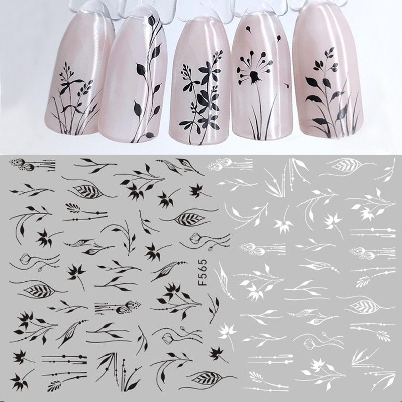 1pcs Nero Bianco 3D Unghie Artistiche Adesivi Cursori Fiori Mandala Foglia Geometria Adesivo Decalcomanie Del Chiodo Foglio di Disegno Manicure