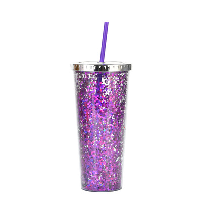 Color Sequins Tumblers Cup Straw Cold Cup with Lid Cups with Lids and Straws Mug Plastic Straight Cup Water Cups: 4