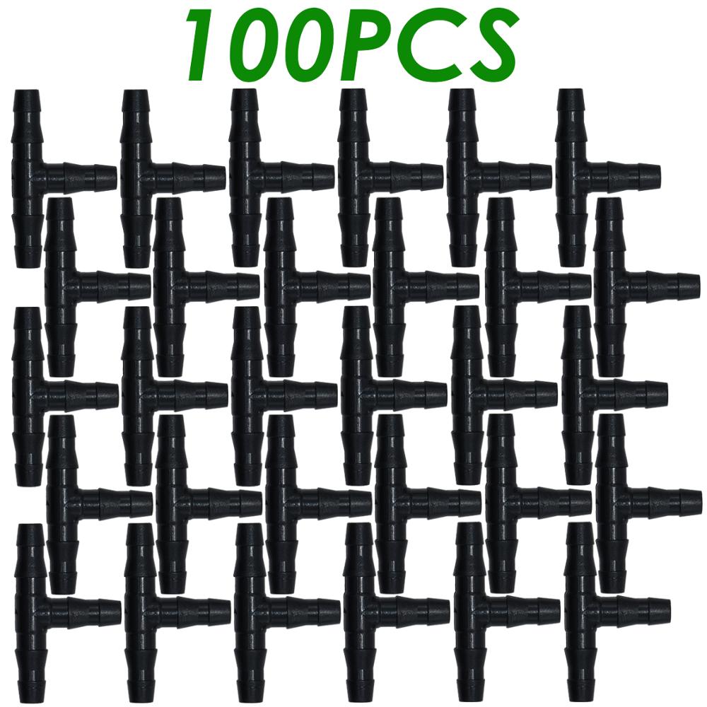 Sprycle 100-500 Stuks 1/4 Inch Connector Gezamenlijke Tee Irrigatie Druppelaar Watering Planten Outdoor Tuingereedschap Voor 4Mm/7Mm Pijp Slang