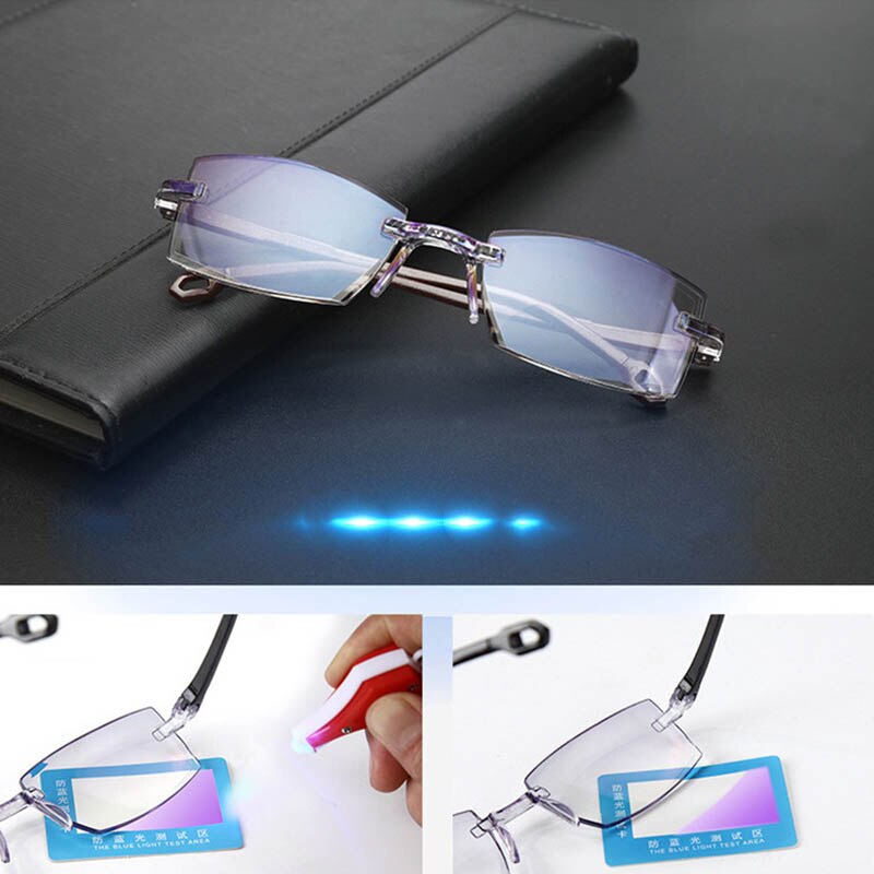 Rimless Bifocale Leesbril Mannen Vrouwen Anti Blauw Licht Verziend Glazen Dioptrie 150 250 TR90 Onbreekbaar