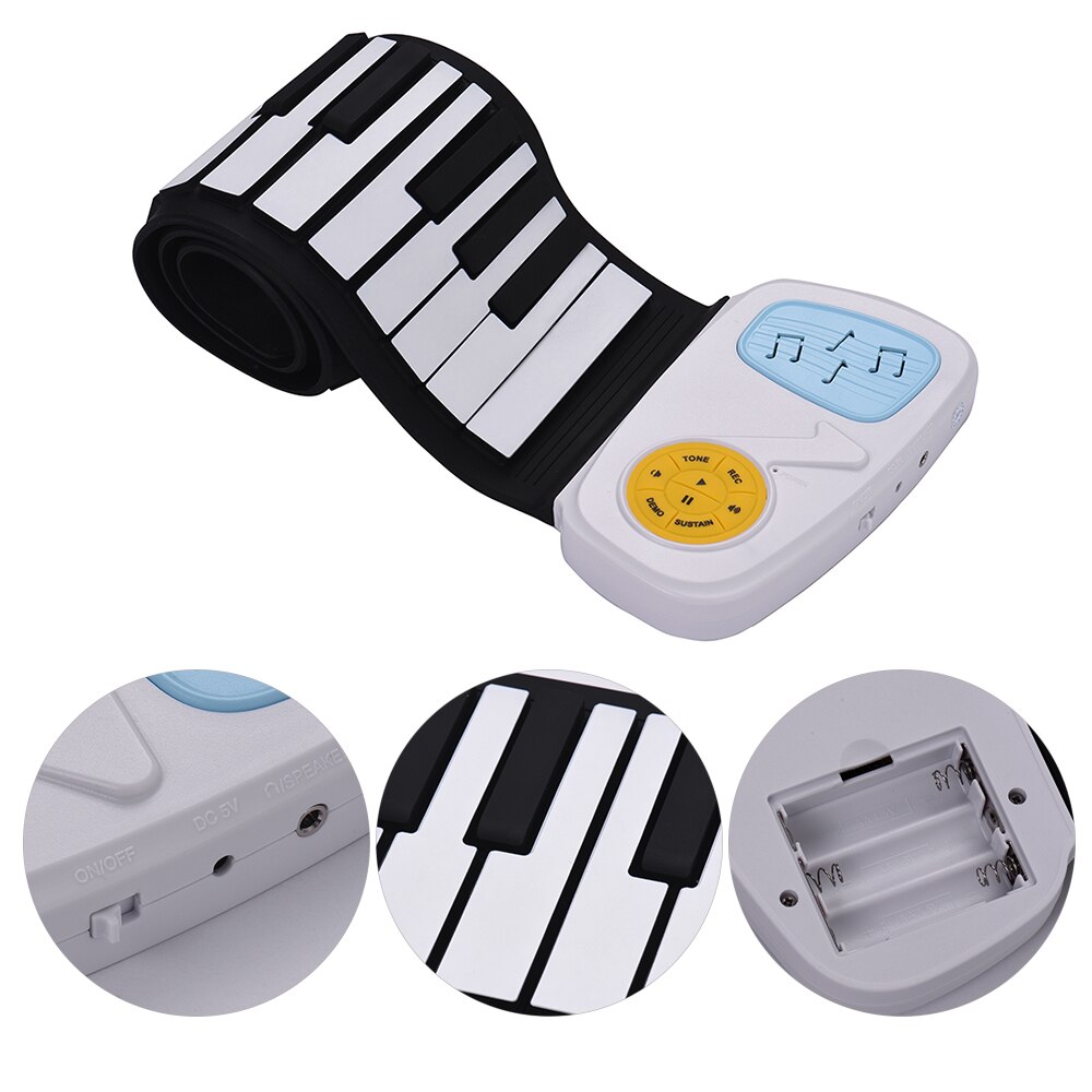 Teclado electrónico portátil de silicona de 49 teclas, altavoz integrado de Piano enrollable con pegatina de dibujos animados para niños