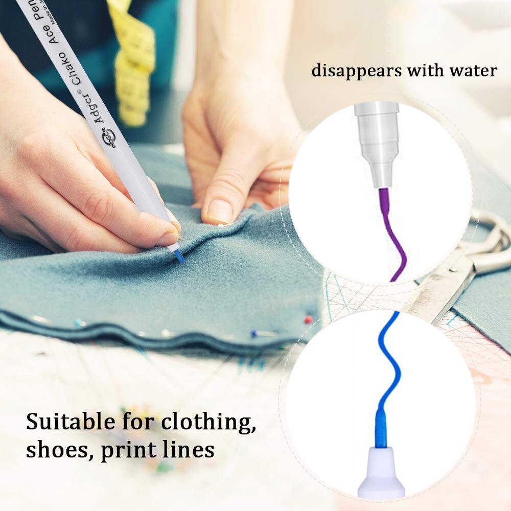 Disappearing Erasable Ink Fabric Marker Pen Water Erasable Pen&Sewing Measuring Gauge for Quilting Dressmaking Sewing Tool
