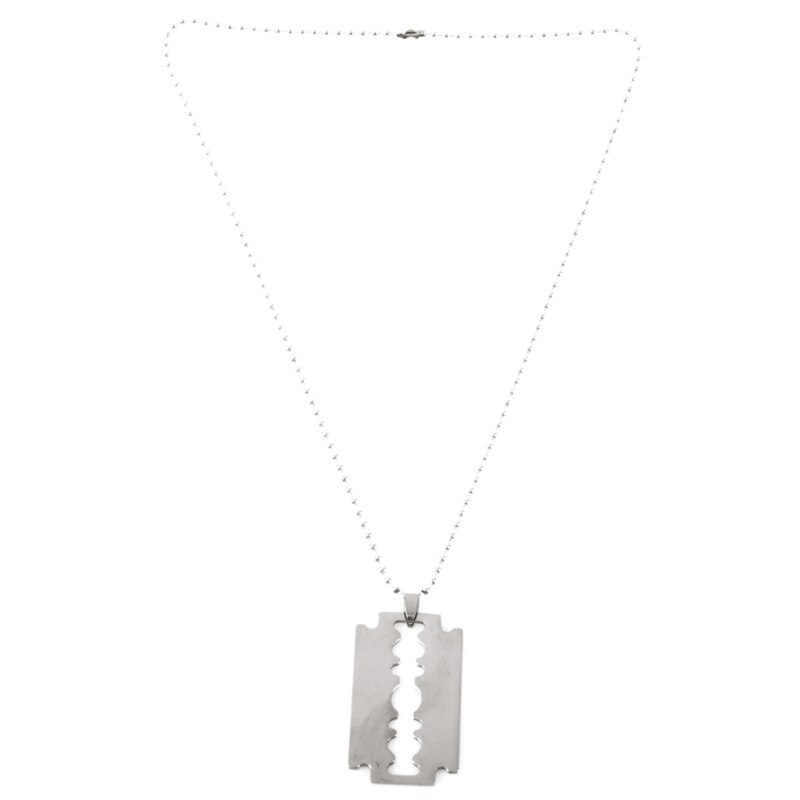 Collar de cadena con colgante de hoja de afeitar de acero inoxidable para hombre, plateado: Default Title