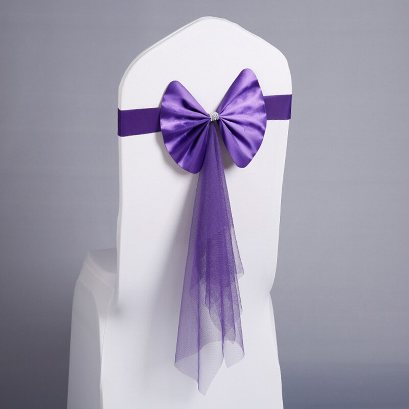 20pcs/set Organza PU leather Chair Sashes Wedding Chair Knot Cover Decoration Chairs Bow band Belt Ties For Weddings Banquet: Purple